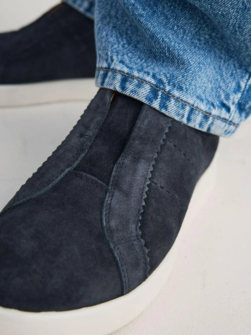 New Next Signature Premium Leather Laceless Slip-On Trainers Navy