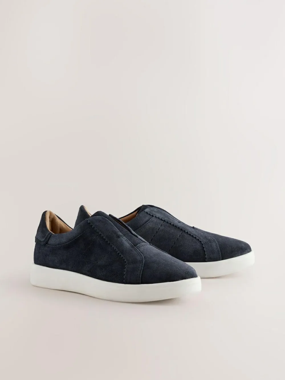 New Next Signature Premium Leather Laceless Slip-On Trainers Navy