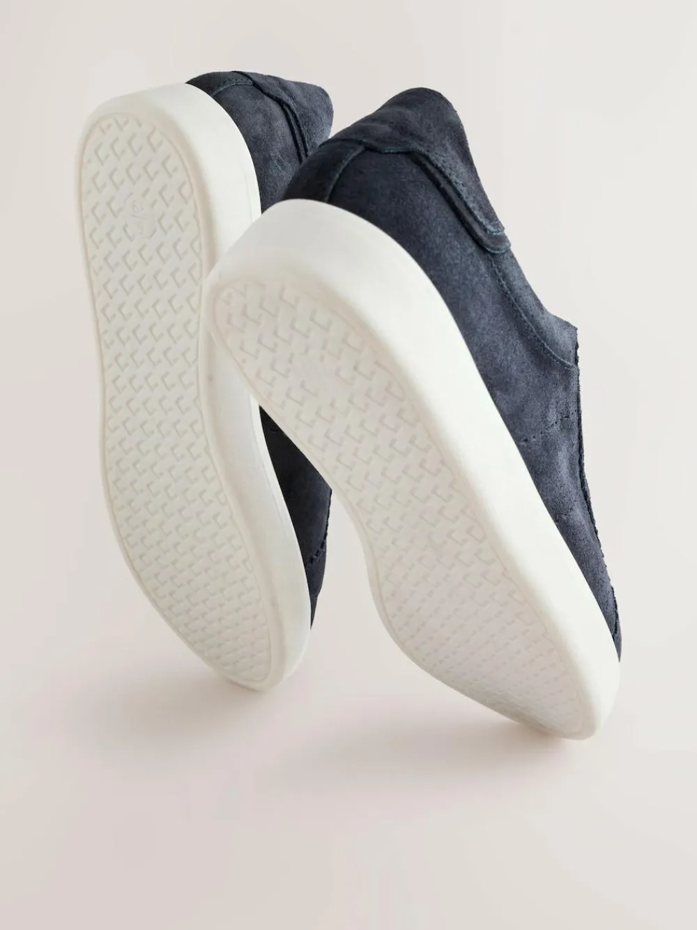 New Next Signature Premium Leather Laceless Slip-On Trainers Navy