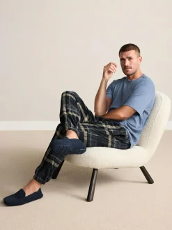 Next Signature Suede Fabric Trim Moccasin Slippers Navy