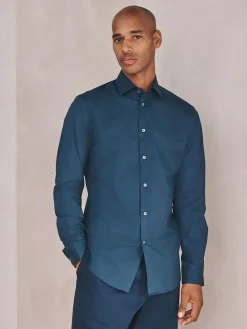 Discount Next Slim Fit Cotton Stretch Long Sleeve Formal Shirt Navy