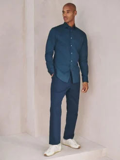 Discount Next Slim Fit Cotton Stretch Long Sleeve Formal Shirt Navy