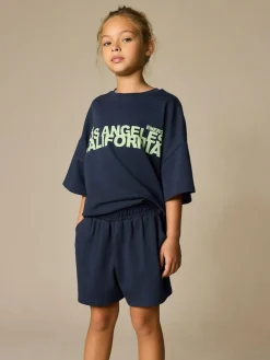 Discount Next Navy Slogan Heavyweight T-Shirt and Shorts Set (3-16yrs)