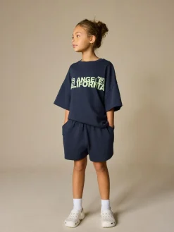 Discount Next Navy Slogan Heavyweight T-Shirt and Shorts Set (3-16yrs)
