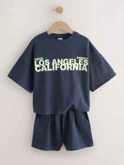 Discount Next Navy Slogan Heavyweight T-Shirt and Shorts Set (3-16yrs)