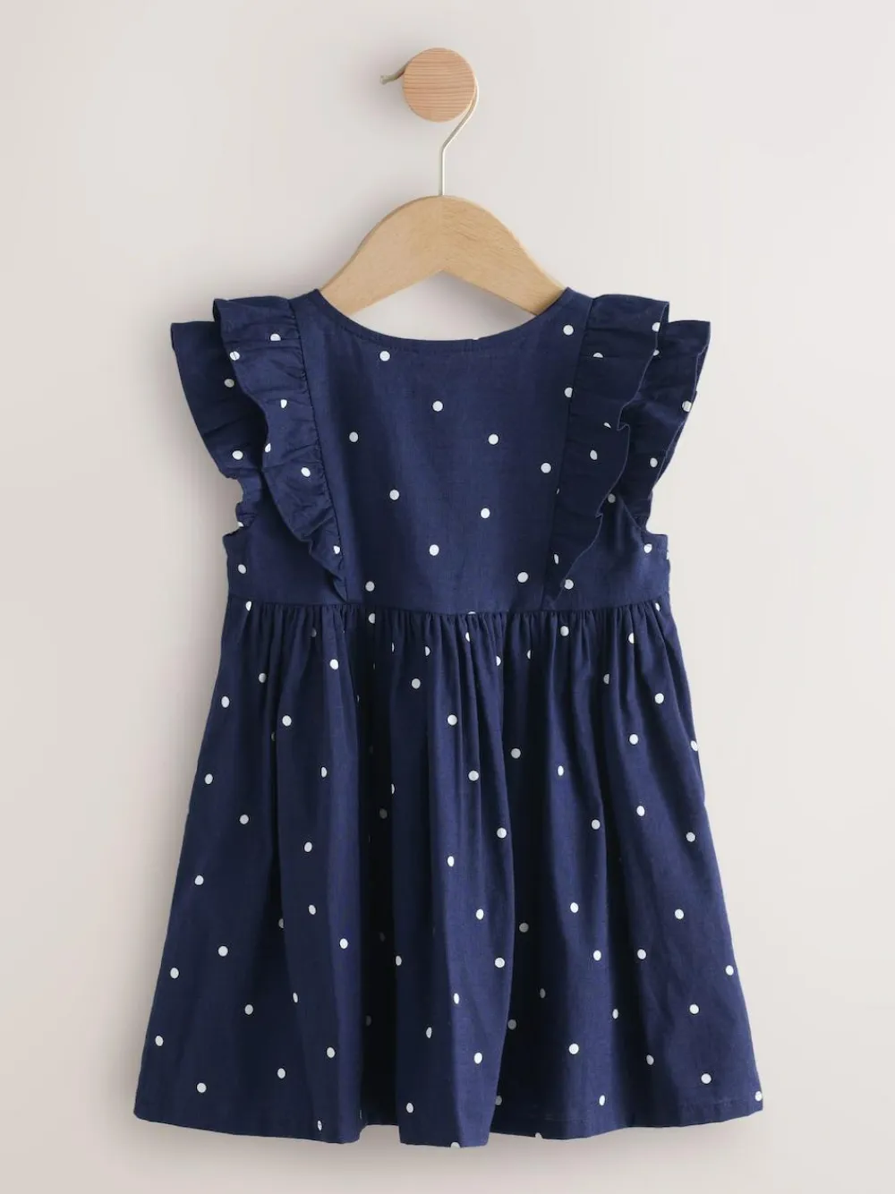 New Next Navy Spot Double Ruffle Sleeve Dress (3mths-8yrs)