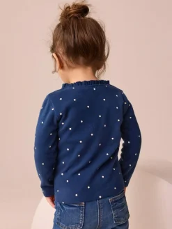 Next Navy Spot Long Sleeve Pointelle T-Shirt (3mths-7yrs)^ Tops