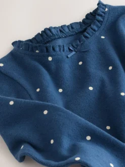 Next Navy Spot Long Sleeve Pointelle T-Shirt (3mths-7yrs)^ Tops