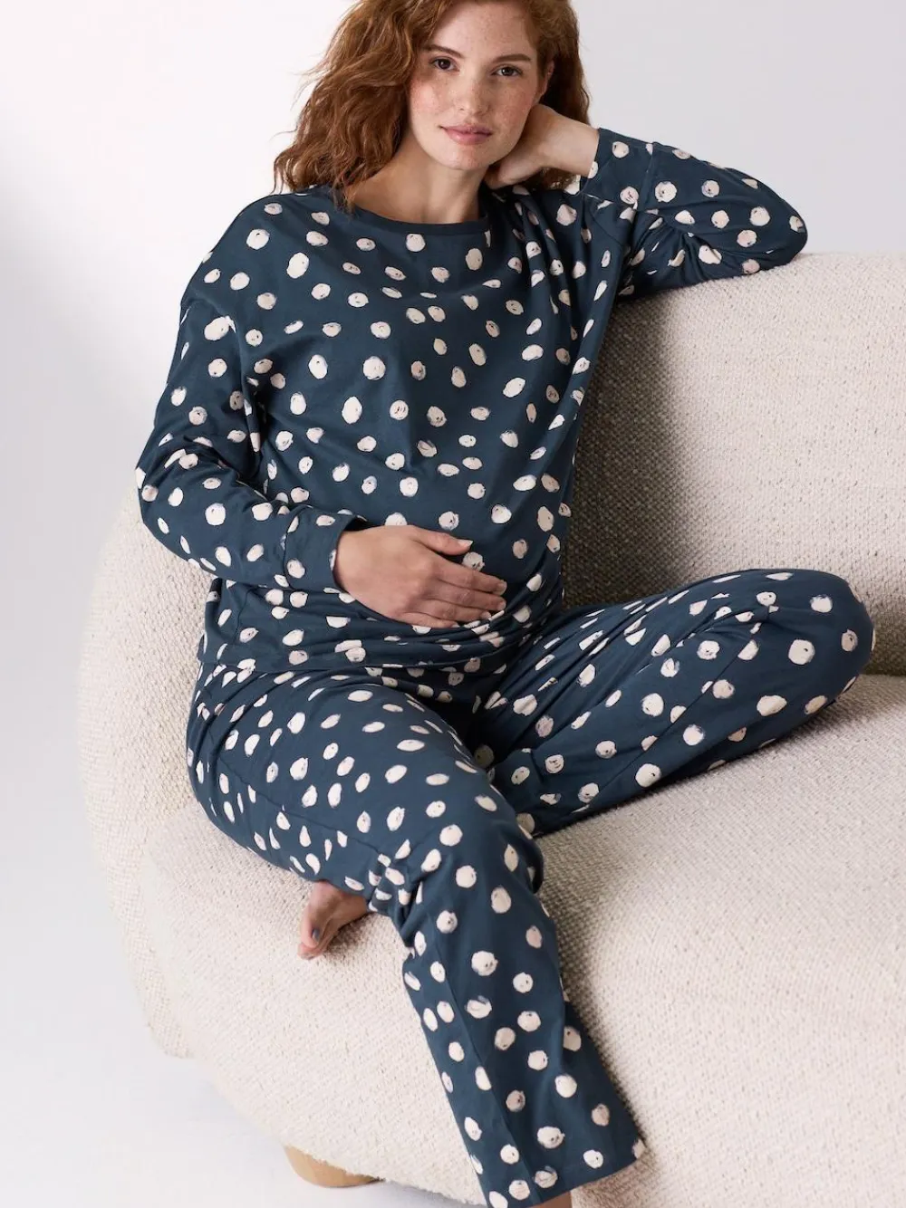 Next Navy Spot Maternity Long Sleeve Pyjamas^Women All Night & Lounge|Pyjamas