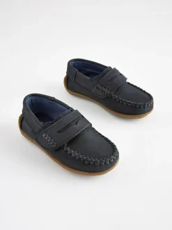 Next Standard Fit (F) Leather Penny Loafers with Touch and Close Fastening^ Shoes