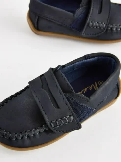 Next Standard Fit (F) Leather Penny Loafers with Touch and Close Fastening^ Shoes
