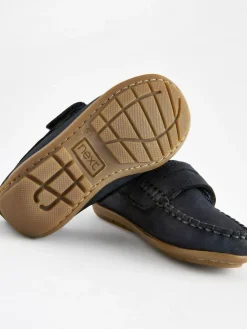 Next Standard Fit (F) Leather Penny Loafers with Touch and Close Fastening^ Shoes