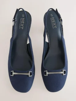 Discount Next Standard/Wide Fit Hardware Slingback Block Heels Navy