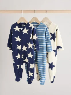 Next Navy Star Sleepsuits 3 Pack (0mths-2yrs)^BOY Nightwear|Nightwear