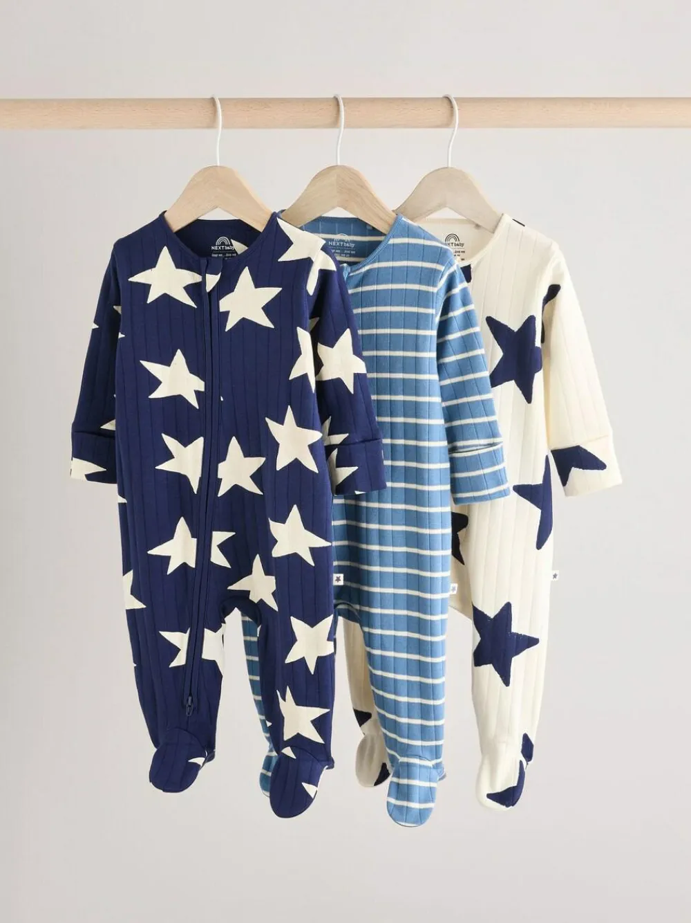 Next Navy Star Sleepsuits 3 Pack (0mths-2yrs)^BOY Nightwear|Nightwear