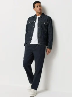 Next Straight Fit Pleated Stretch Chinos Trousers With Elasticated Waist Navy