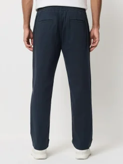 Next Straight Fit Pleated Stretch Chinos Trousers With Elasticated Waist Navy
