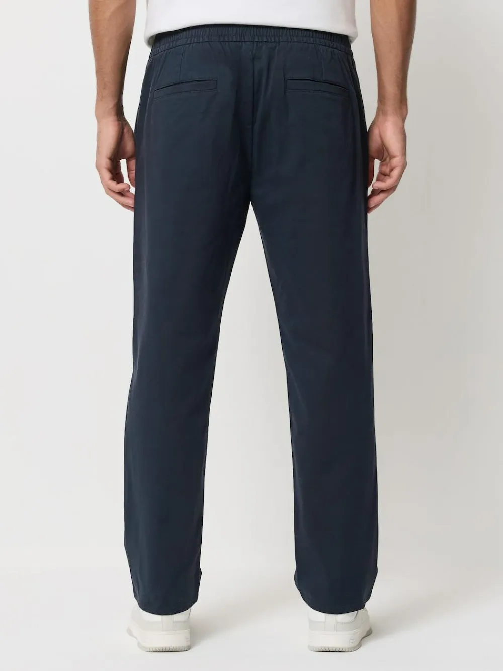 Next Straight Fit Pleated Stretch Chinos Trousers With Elasticated Waist Navy