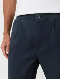 Next Straight Fit Pleated Stretch Chinos Trousers With Elasticated Waist Navy