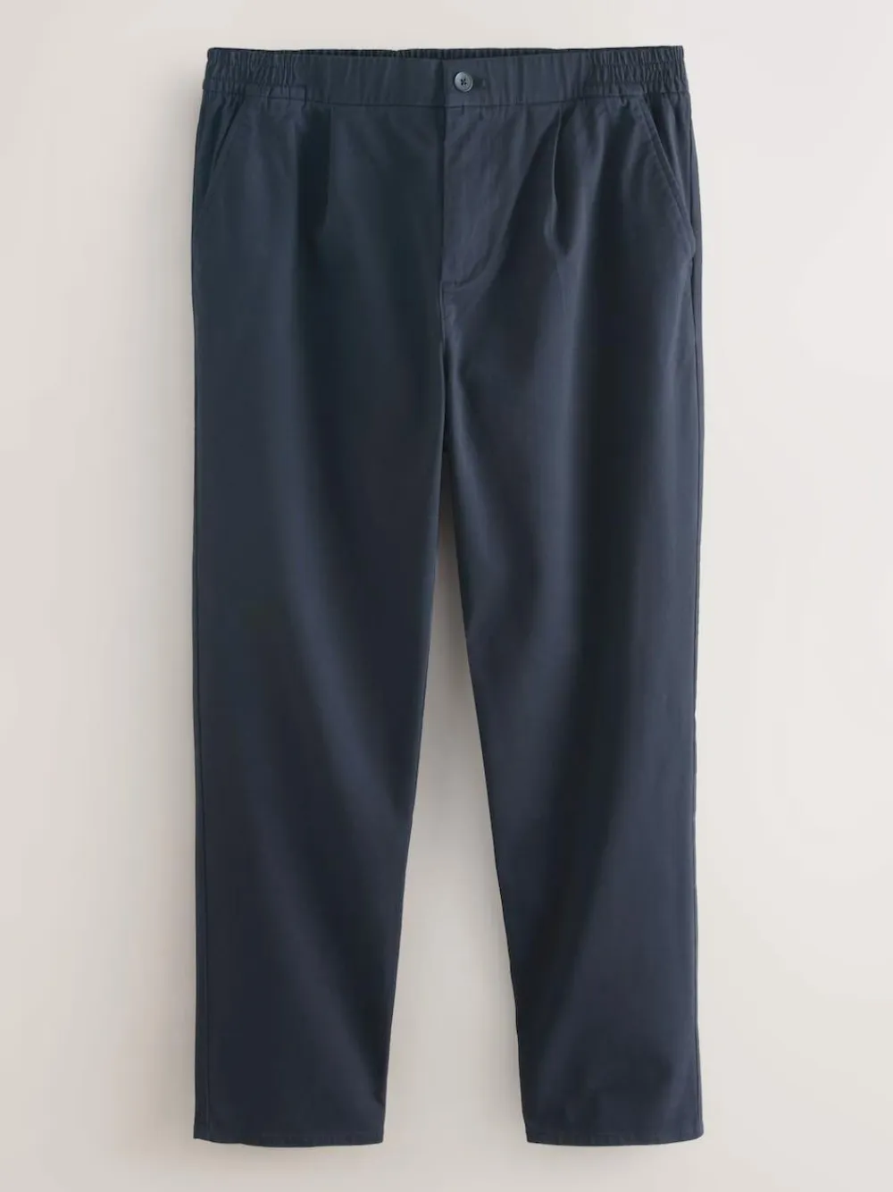 Next Straight Fit Pleated Stretch Chinos Trousers With Elasticated Waist Navy