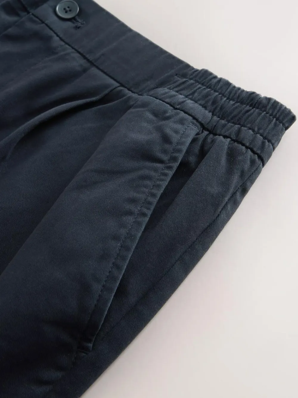 Next Straight Fit Pleated Stretch Chinos Trousers With Elasticated Waist Navy