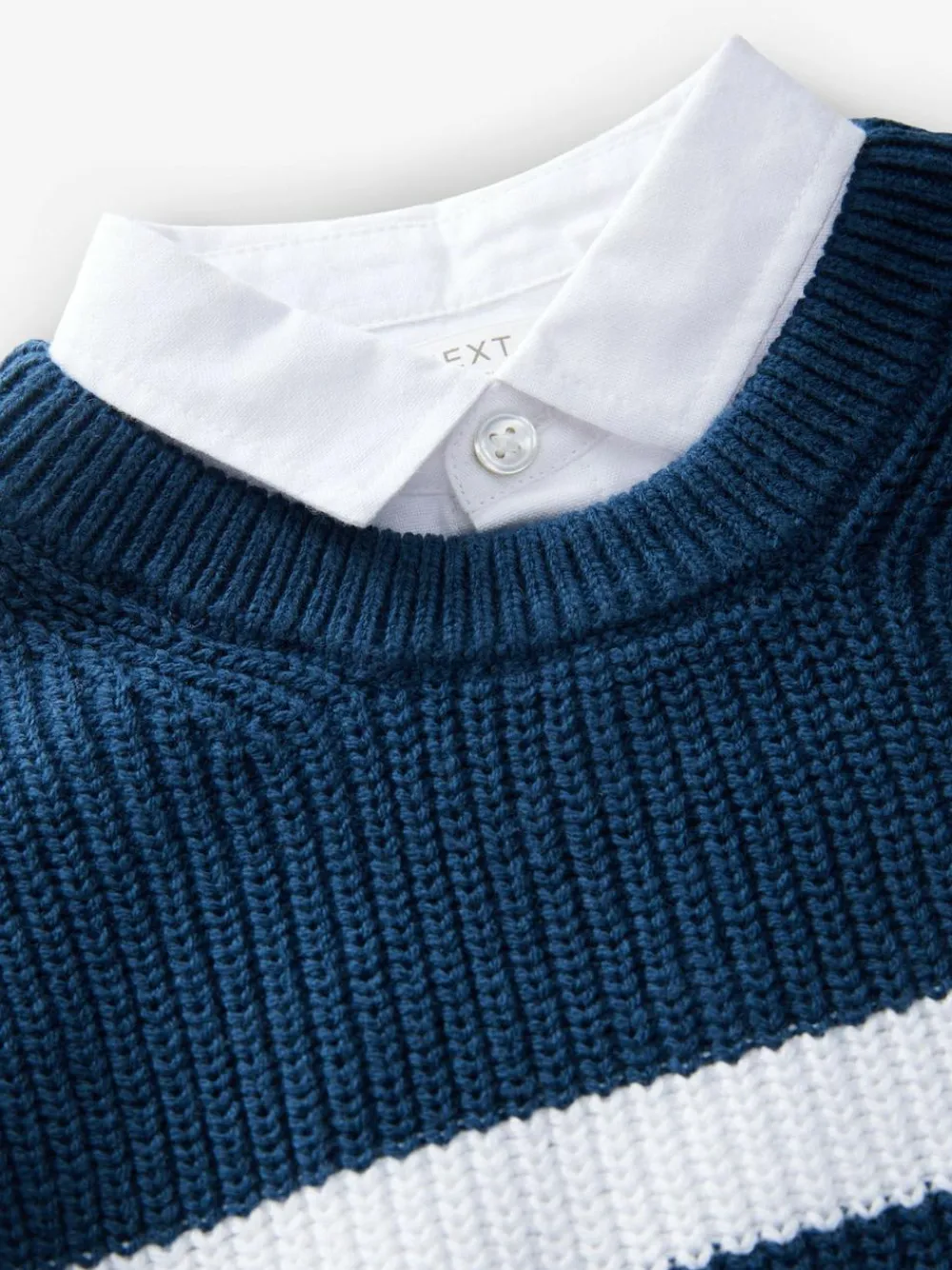 Best Next Navy Stripe 100% Cotton Knitted Mock Shirt Jumper (3mths-7yrs)