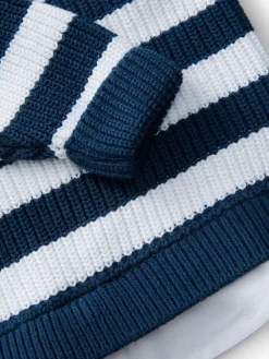 Best Next Navy Stripe 100% Cotton Knitted Mock Shirt Jumper (3mths-7yrs)