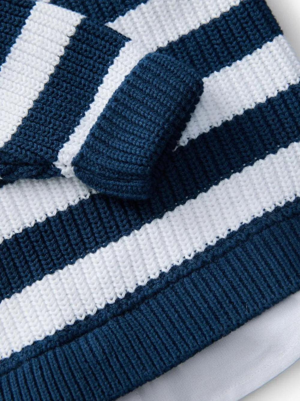 Best Next Navy Stripe 100% Cotton Knitted Mock Shirt Jumper (3mths-7yrs)
