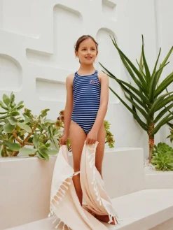 Next Navy Stripe Double Strap Swimsuit (3-16yrs)^ Swimwear|Swimwear