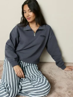 Discount Next Half Zip Sweatshirt and Flannel Pyjamas Set Navy Stripe