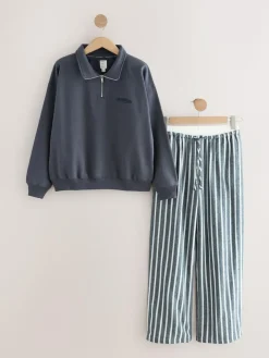 Discount Next Half Zip Sweatshirt and Flannel Pyjamas Set Navy Stripe