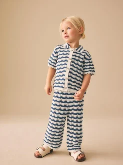 Discount Next Navy Stripe Knitted Shirt and Trousers Set (3mths-10yrs)