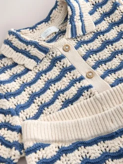 Discount Next Navy Stripe Knitted Shirt and Trousers Set (3mths-10yrs)