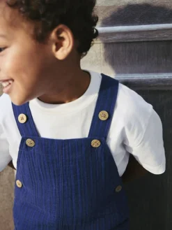 Sale Next Soft Textured 100% Cotton Dungarees (3mths-7yrs) Navy Stripe