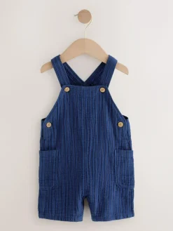 Sale Next Soft Textured 100% Cotton Dungarees (3mths-7yrs) Navy Stripe