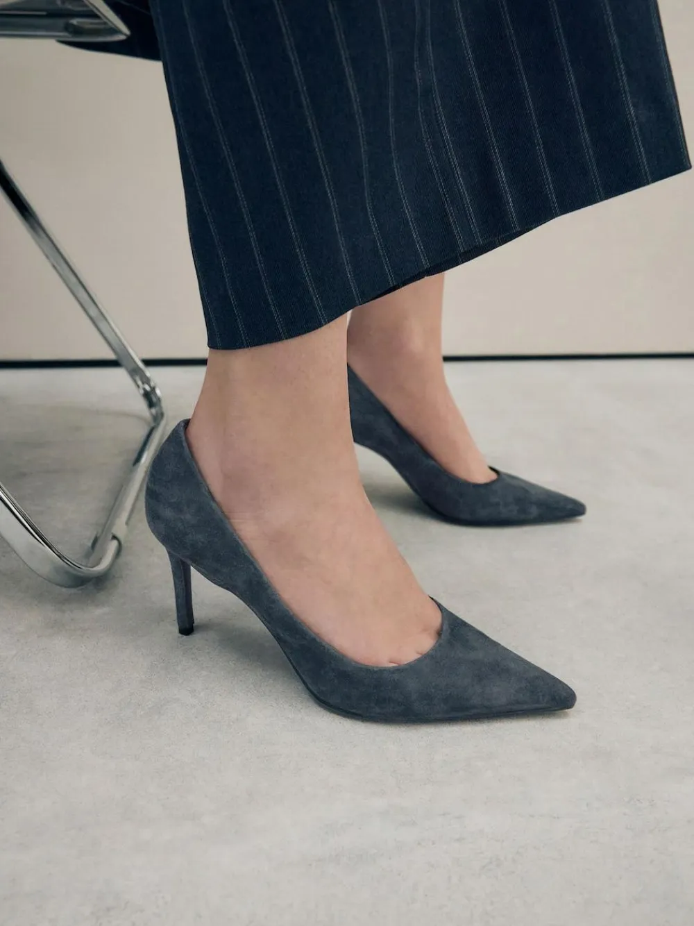 Next Navy Suede Standard/Wide Fit Leather Mid Court Shoes