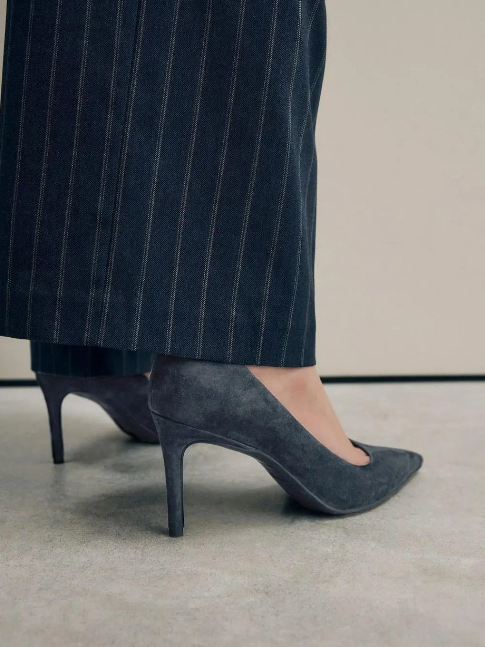 Next Navy Suede Standard/Wide Fit Leather Mid Court Shoes