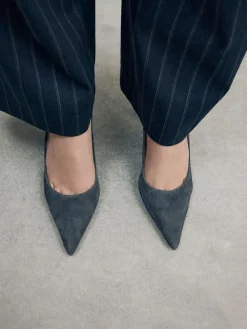 Next Navy Suede Standard/Wide Fit Leather Mid Court Shoes