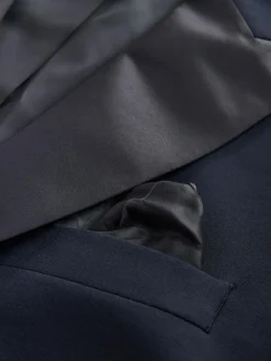 Next Navy Tailored Fit Wool Blend Motionflex Tuxedo Suit Jacket