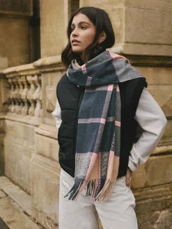 Outlet Next Navy Texture Check Midweight Scarf