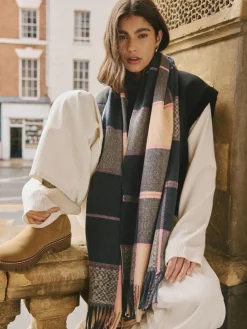 Outlet Next Navy Texture Check Midweight Scarf