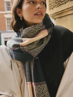 Outlet Next Navy Texture Check Midweight Scarf