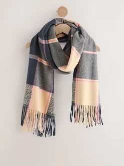 Outlet Next Navy Texture Check Midweight Scarf