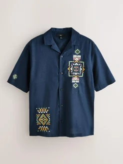 Next Textured Embroidered Navajo Style Short Sleeve Shirt^ Shirts