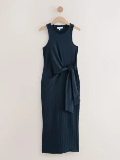 Next Navy Textured Jersey Tie Waist Maxi Dress^Women Maxi Dresses