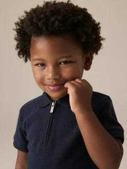 Best Next Navy Textured Short Sleeve Polo Shirt And Shorts Set (3mths-7yrs)