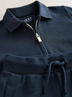 Best Next Navy Textured Short Sleeve Polo Shirt And Shorts Set (3mths-7yrs)
