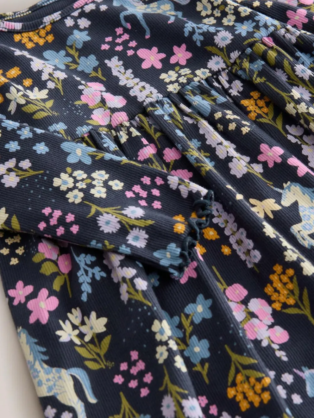 New Next Navy Unicorn Long Sleeve Ribbed Dress (3mths-7yrs)