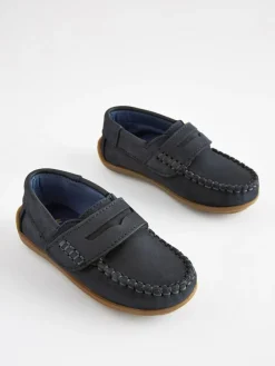 Next Wide Fit (G) Leather Penny Loafers with Touch and Close Fastening^ Shoes