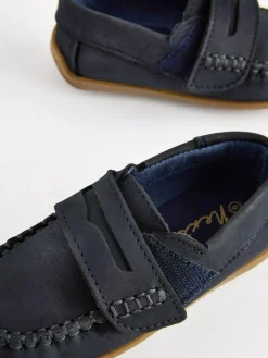 Next Wide Fit (G) Leather Penny Loafers with Touch and Close Fastening^ Shoes
